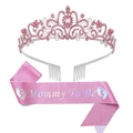 Pink Mommy To Be sash and rhinestone crown set for baby shower celebrations - Pink Crown + Pink Rainbow Letter Sash