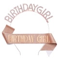 Rose gold birthday girl headband and glitter sash set for party celebrations - Birthday Girl / Girl Rose Gold Set