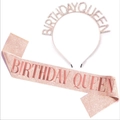 Rose gold Birthday Queen tiara and glitter sash set for girls party celebrations - Birthday Queen / Queen Rose Gold Set