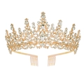 Eleganter goldener Braut-Tiara mit Kristallen und Haarkämmen für Hochzeiten und Feste - Kamm Gold - Alle Weißen Strass Krone