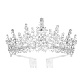 Elegant silver birthday queen crown with sparkling rhinestones and securing hair combs - Hair Comb Style Silver