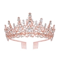 Sparkling rose gold rhinestone tiara with side combs for birthday queen party sets - Hair Comb Style Rose Gold White
