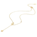 Golden Y-shaped stainless steel necklace featuring D-letter, zircon and star pendant - D Initial Star Zirconia Necklace (A702) / Gold