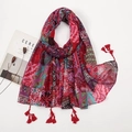 Bohemian style scarf with colorful paisley prints and vibrant red tassels decoration - XB1023-01 Red Ethnic Tassels
