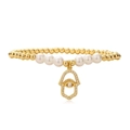 Bracciale a sfere dorate con perle bianche e ciondolo Mano di Fatima con zirconi - Ciondolo Mano di Hamsa (2068YH)