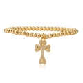 Bracciale a sfere dorate con ciondolo a croce di cuori e zirconi bianchi su sfondo bianco - Croce Cava a Forma di Cuore (2056YH)