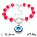 Pulsera retro con cuentas de cristal rojo y colgante de ojo turco con cadena ajustable - Estilo Color Acero (KB183006-TJG)