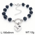 Black beaded bracelet with silver heart charm engraved with LOVE and 180x8mm size marker - Black Steel