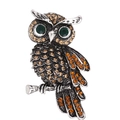 Vintage silver owl brooch with emerald green eyes and amber crystal embellishments - Antique Silver Amber