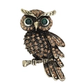Vintage owl brooch in antique gold with amber crystals and emerald green rhinestone eyes - Antique Gold Coffee