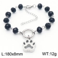 Minimalistisches Armband mit schwarzen Facettenperlen und hohlem Katzenpfoten-Anhänger - Runder Ring Pfotenmodell (KB183014-TJG) / Stahl Schwarze Perlen