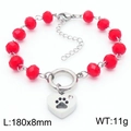 Rotes Kristallperlenarmband mit Herzanhänger und schwarzem Katzenpfotenabdruck-Motiv - Herz Pfotenmodell (KB183016-TJG) / Stahl Rote Perlen