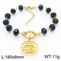 Retro-Armband mit schwarzen Kristallperlen, goldener MAMA-Anhänger und Karabinerverschluss - Goldener Stil (KB183025-TJG)