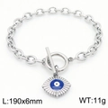 Pulsera de cadena plateada con cierre OT y colgante de ojo de demonio sol radiante - Color Acero (KB183036-TJG)