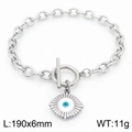 Pulsera de ojo turco plateada con cierre OT hecha de acero inoxidable de alta calidad - Color Acero (KB183038-TJG)
