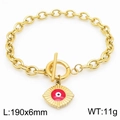 Gold plated OT buckle chain bracelet featuring a red evil eye enamel pendant charm - Gold (KB183039-TJG)