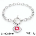 Silver OT buckle bracelet with red devil's eye charm, size 190x6mm and 11g weight - Steel Color (KB183040-TJG)