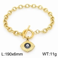 18k gold plated titanium steel chain bracelet with blue evil eye charm and OT buckle clasp - Gold (KB183041-TJG)