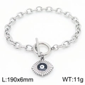 Silver geometric evil eye bracelet with OT buckle in durable stainless steel finish - Steel Color (KB183042-TJG)