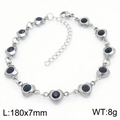 Silver stainless steel heart bracelet with black zircon stones and 180mm length - Black Rhinestone Style / Silver (KB183045-TJG)