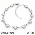 Silver stainless steel bracelet with heart-shaped colorful zircons and 180mm length - Multi-color Zirconia Style / Silver (KB183046-TJG)