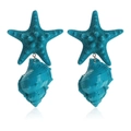 Blue starfish and seashell drop earrings in a tropical Hawaii style for summer vacations - Lake Blue Style (DW22091502-1.1)