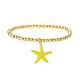 Close-up of a gold-toned beaded bracelet featuring a charming yellow starfish pendant - Bright Yellow (CN001667YS)