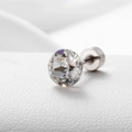 Sparkling zircon screw-back stud earring with faceted crystal and silver titanium steel base - White 4MM(A013-1#)