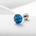 Sparkly dark blue zircon ear stud with silver titanium steel screw back on white leather - Ice Blue 6.2MM(A013-3#)