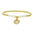 Elegante bracciale con perline dorate, perle bianche e ciondolo a conchiglia con piccola perla - Stile Conchiglia Bianco (CN00919YS白)