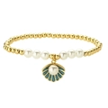 Bracciale minimalista in perline dorate con perle bianche e ciondolo a conchiglia blu - Stile Conchiglia Blu (CN00919YS蓝)