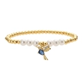 Dettaglio del bracciale colibrì con perline d'oro, perle e pietre di zircone blu - Ciondolo Colibrì Pietra Blu (CB00372YH蓝)