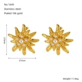 Orecchini vintage a fiore in acciaio inossidabile dorato con perle bianche eleganti - Stile Fiore d'Oro (ZE1449G)
