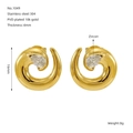 Detailansicht goldener Schlangenohrringe mit Zirkon und Größenangaben auf Weiß - Spiralschlange Stil (ZE1049G) / Gold
