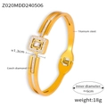 Golden double-layer titanium steel bangle with rectangular crystal and czech diamonds - Rectangular Hollow Style (Z020) / Gold