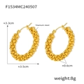 Golden titanium steel hoop earrings with woven bead texture in a 3.3x3.5cm size - Beaded Texture (F1534-Gold) / 3.3cmx3.5cm
