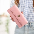 Pink long tri-fold wallet for women with quilted pattern and gold crown decoration - Pink