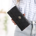 Classic black quilted long wallet for women with golden heart logo and trifold design - Black