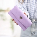 Lavender purple trifold long wallet with quilted pattern and gold crown clasp - Purple
