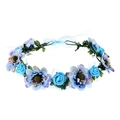 Adjustable floral crown with blue roses, purple daisies and ribbons for weddings - Blue
