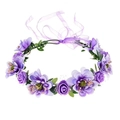 Adjustable purple floral crown with realistic roses and leaves for bridal wedding wear - Purple