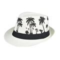 Cappello di paglia bianco con motivo a palma nera e nastro per la spiaggia e l'estate - Bianco Sporco con stampa a palma