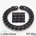 Pulsera cubana de 12mm para hombre en acero inoxidable negro con cierre de mosquetón - 225*12mm / Negro