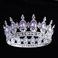 Elegant Baroque silver bridal crown with purple pear-shaped crystals and round clear gems - Silver With Light Purple