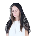Elegant black floral lace mantilla veil bridal head covering shown on a model - 50*90cm (Standard) / Black