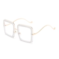 Square women's sunglasses with gold metal temples and transparent silver glitter frames - White Frame Transparent