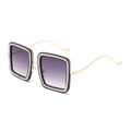 Square glitter sunglasses for women with wavy gold metal temples and gradient lenses - Black/Gray