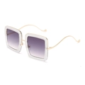 Chic square sunglasses with silver glitter frame, purple gradient lenses and gold temples - White Frame Gradient Grey
