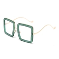 Square women's sunglasses in emerald green glitter frame with slim gold metal temples - Green Frame Transparent