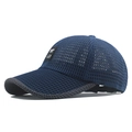 Navy blue breathable mesh baseball cap with gray brim edge and adjustable strap - Adjustable / Navy Blue
